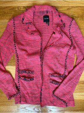 NIC+ZOE Coral Pink Knit Blazer with Navy Trim